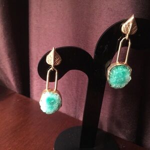 Elegant Gold and Green Drop Earrings
